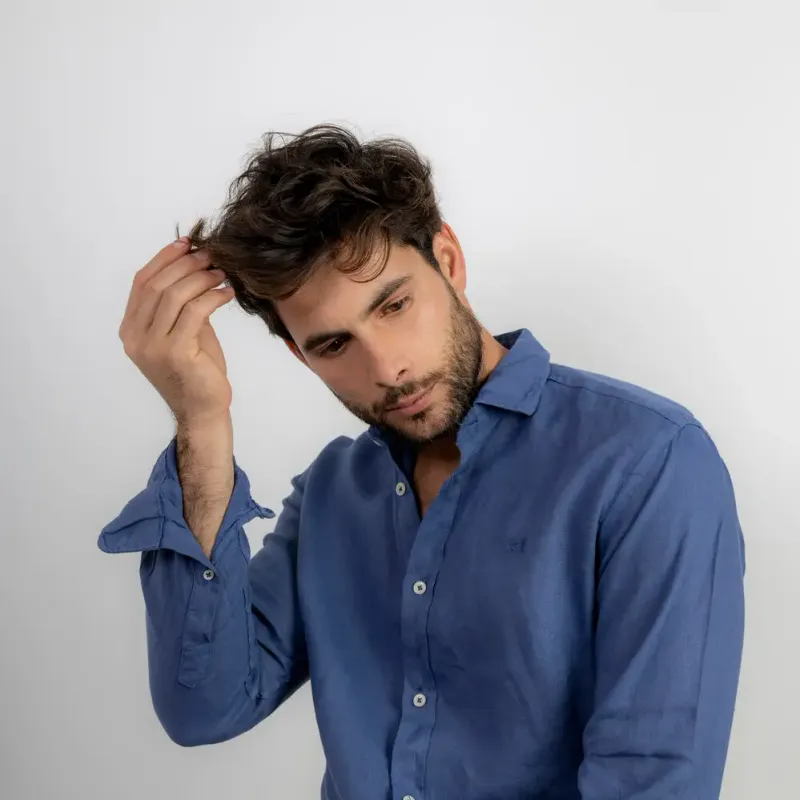 Blauw Linnen Overhemd – Regular Fit