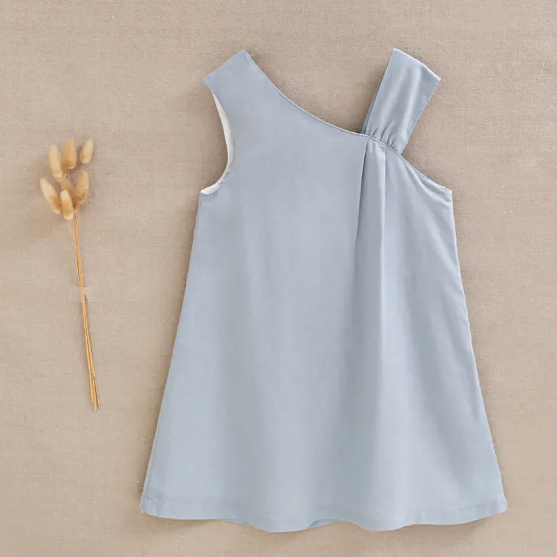 Blauwe jurk asymmetrische bandjes