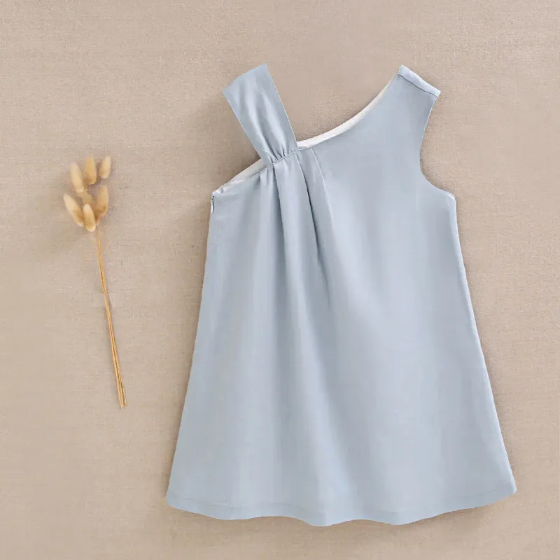 Blauwe jurk asymmetrische bandjes