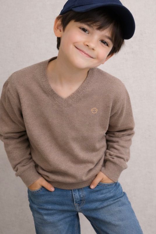 Light camel V-hals trui