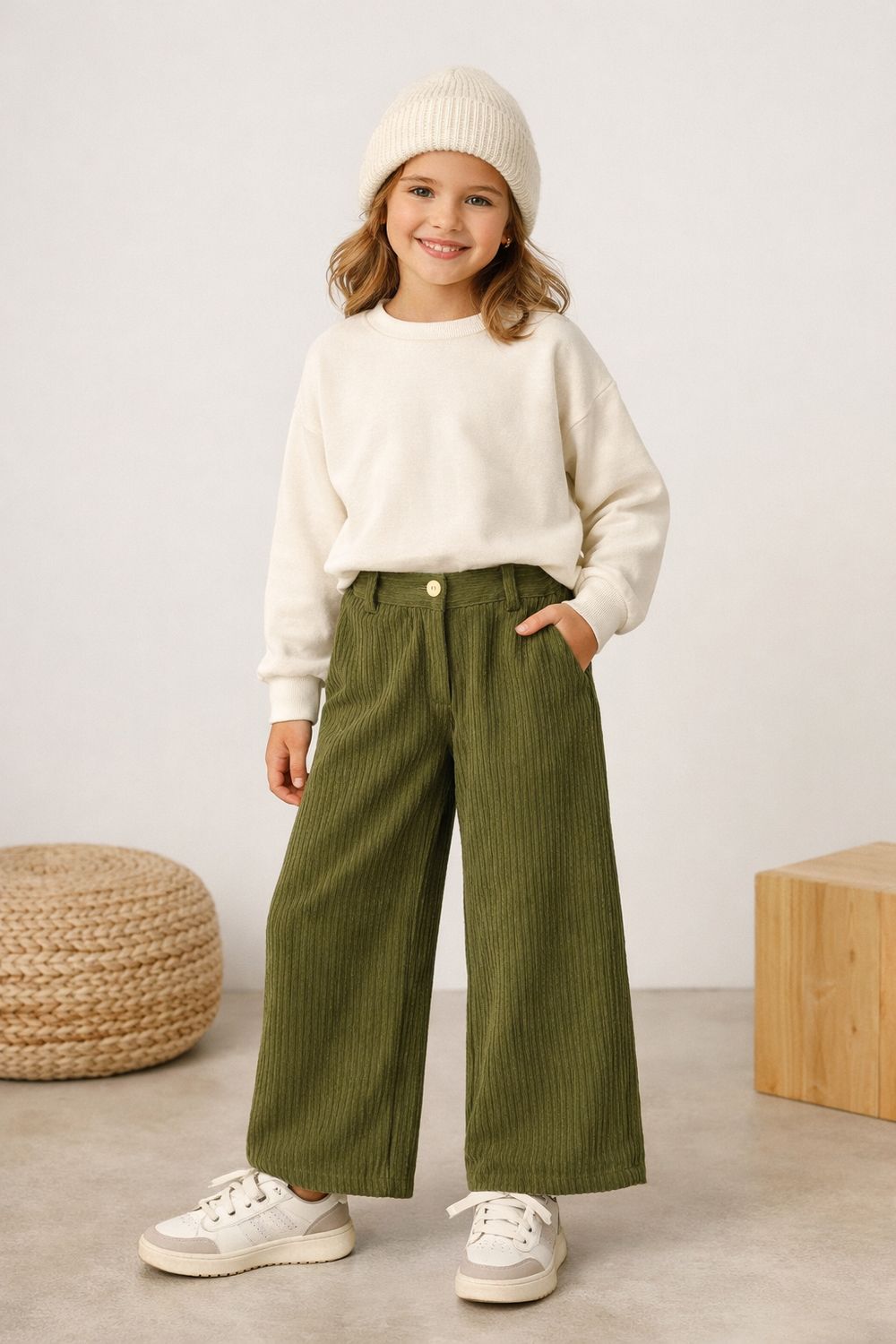 Khaki ribfluweel broek