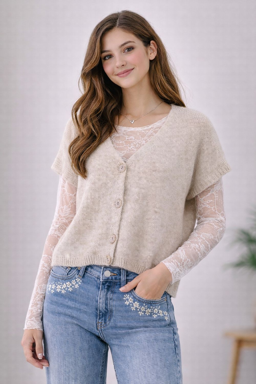 TERRA mouwloze trui Beige