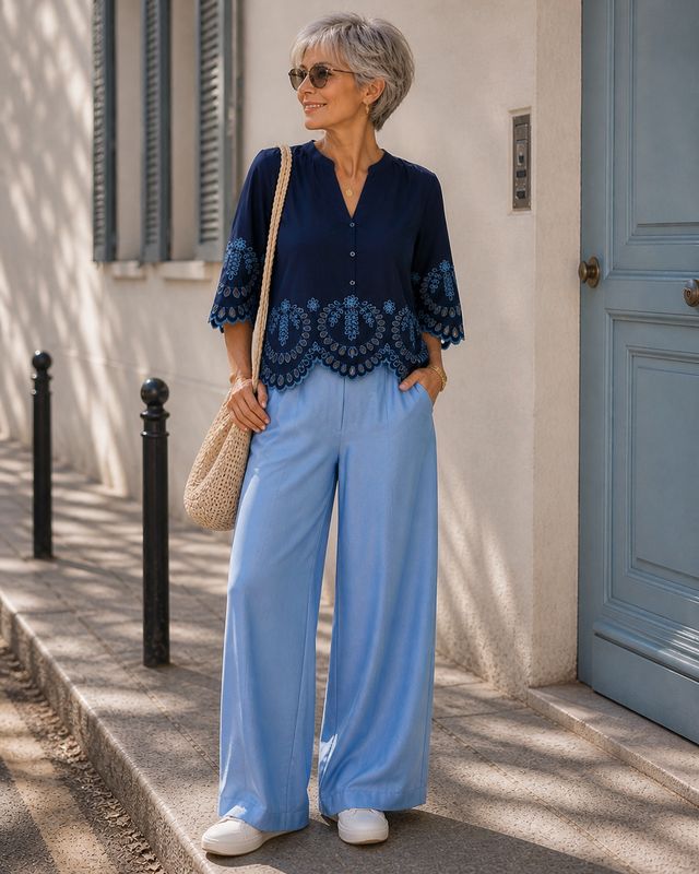 MEXX popline embroidery blouse midnight blue
