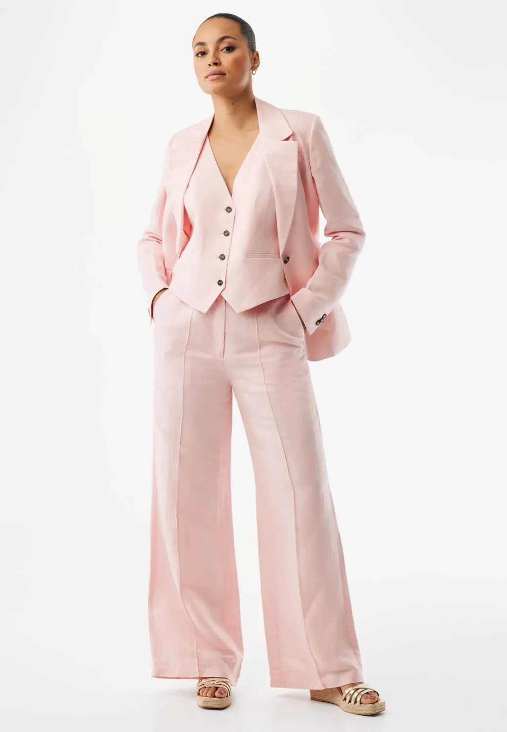 MEXX linnen broek wide leg pink