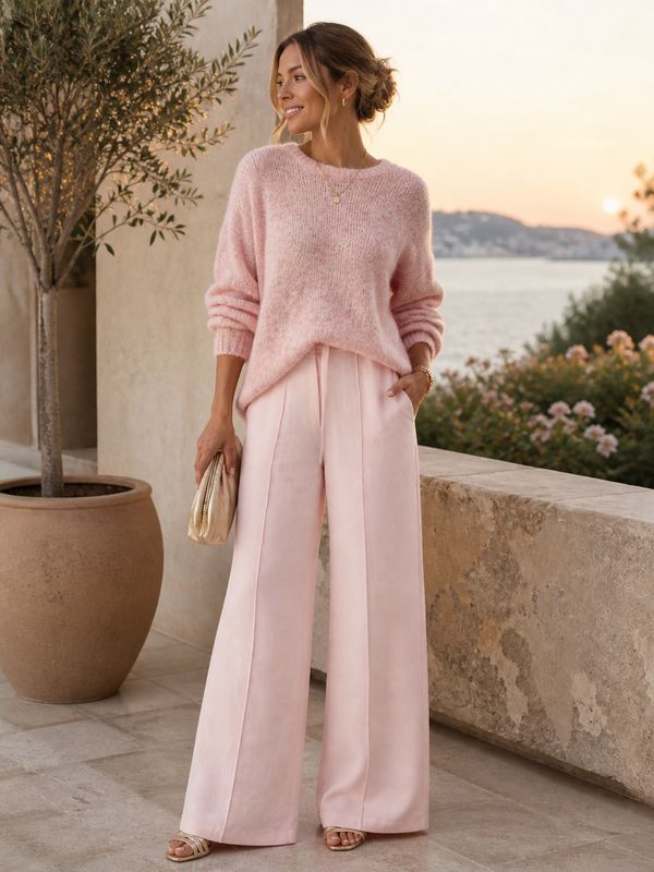 MEXX linnen broek wide leg pink