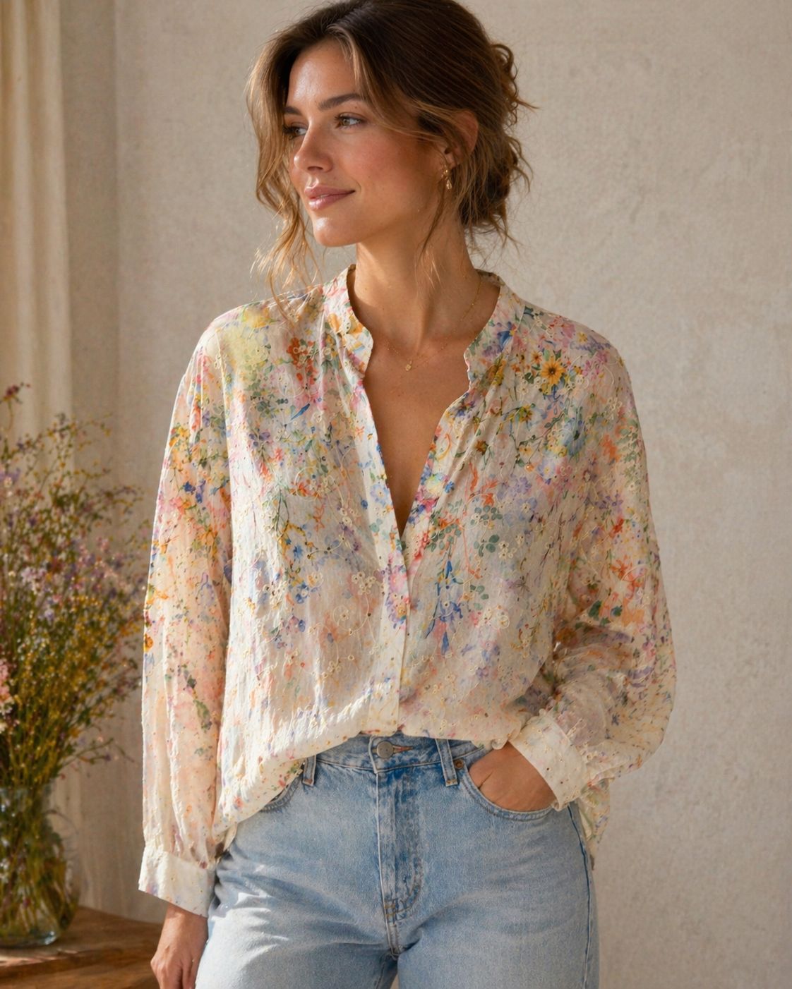 Terra pink flower blouse