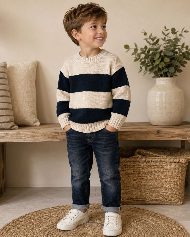 Blue7 Beige/Navy trui