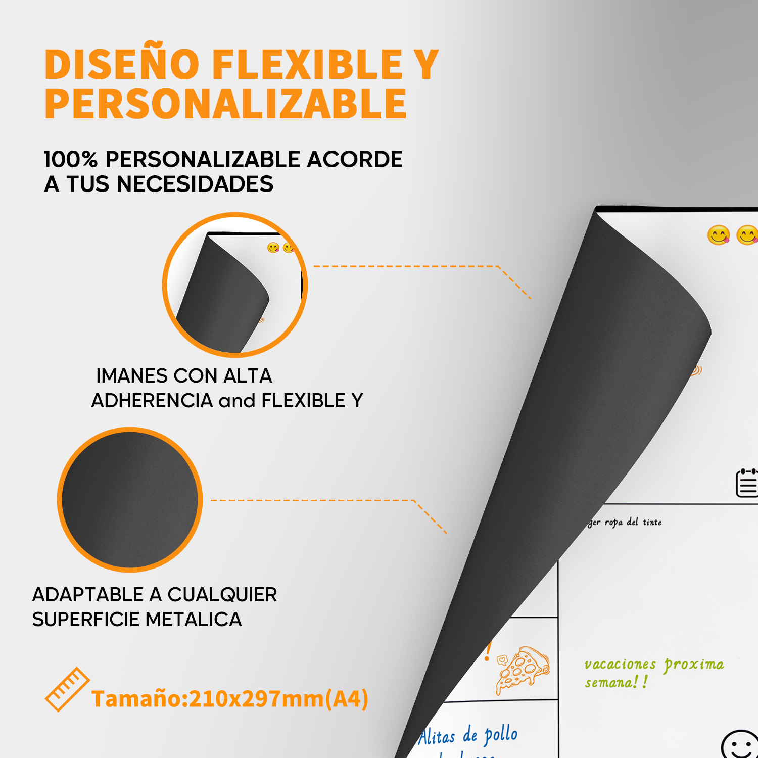 Calendario Magnetico Semanal para Nevera A4 + 4 Rotuladores + Stickers Emoji | Planificador Semanal para Comidas y Lista de Compra