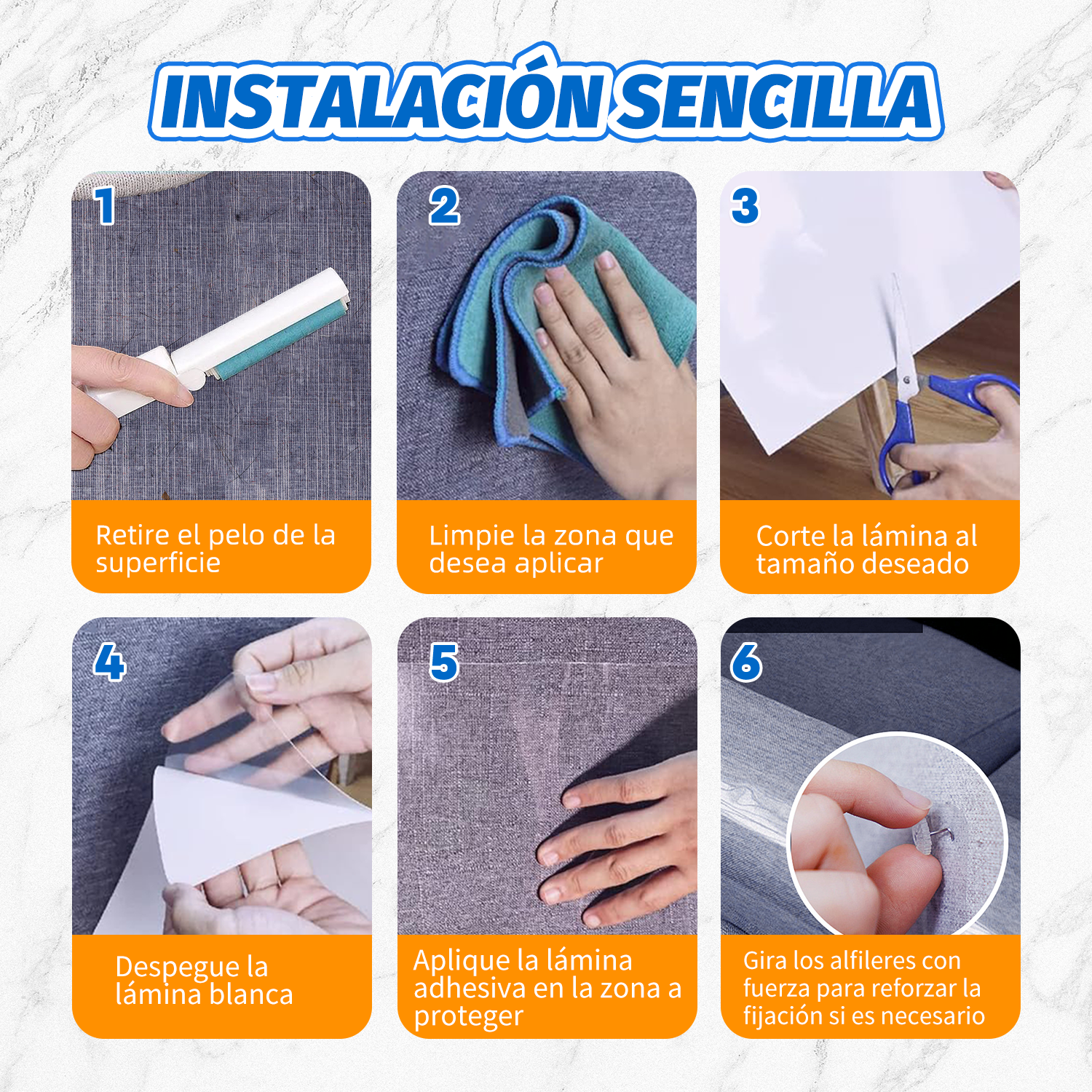 6ud protector de sofás para gatos A4 + rodillo quita pelusas + espátula de colocación + 10 pings | Protección anti arañazos de mascotas para todo tipo de muebles