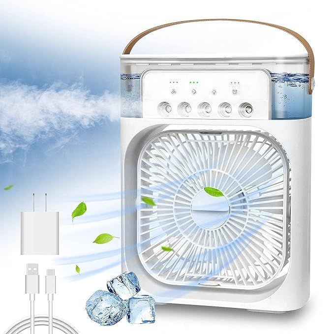 &quot;Portable Air Cooler – 3-in-1 Mini Cooling Fan with Humidifier &amp; Ice Tank | USB Rechargeable&quot;