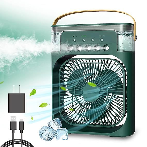 &quot;Black Edition Portable Air Cooler – 3-in-1 Personal Fan with Humidifier &amp; Ice Tank | USB Rechargeable&quot;