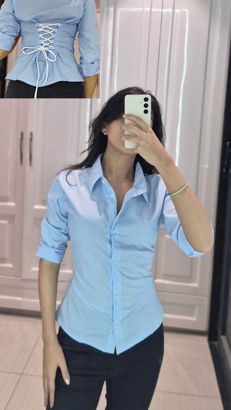 Blue &amp; White Corset Shirt