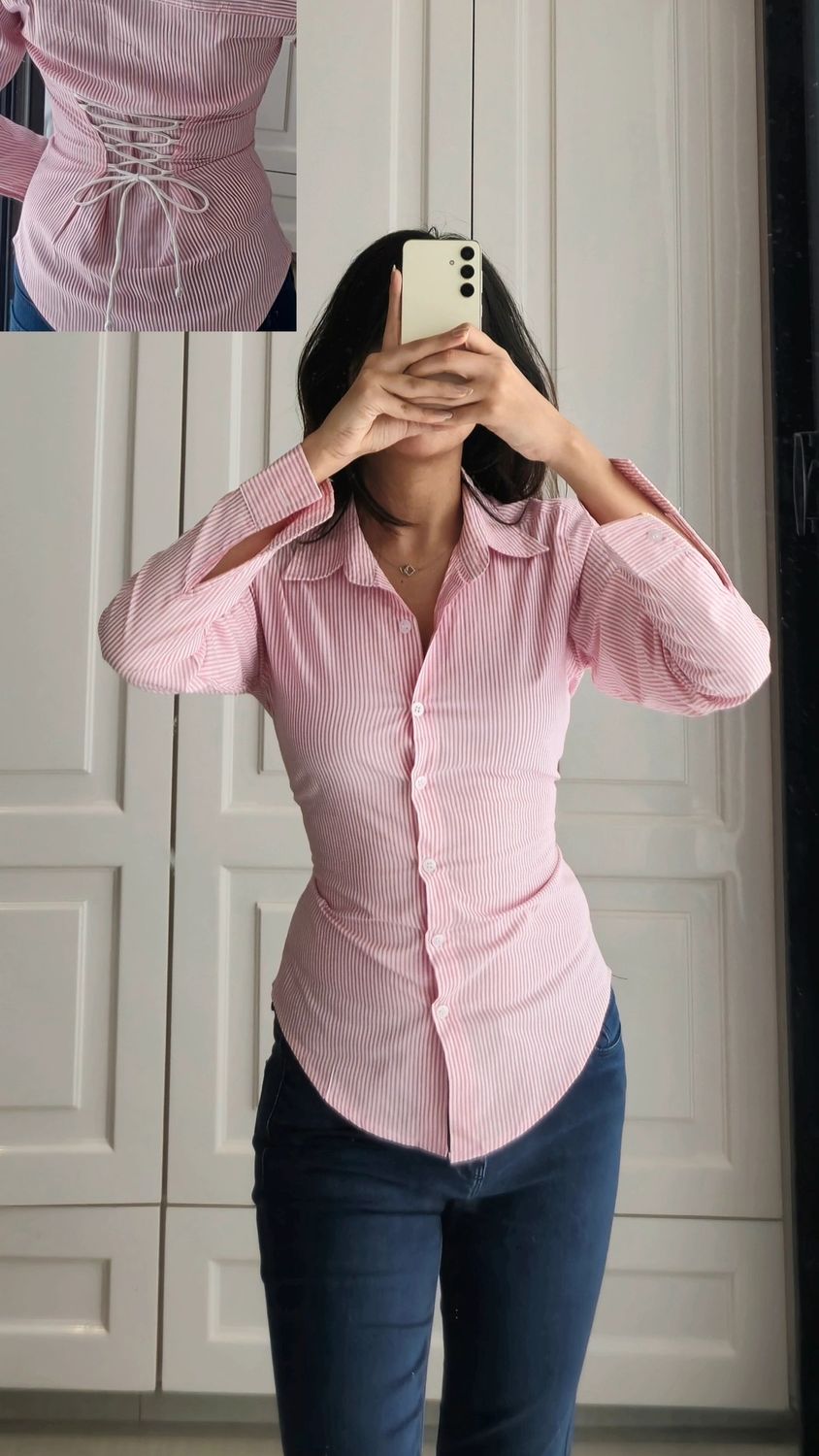 Pink &amp; White Corset Shirt