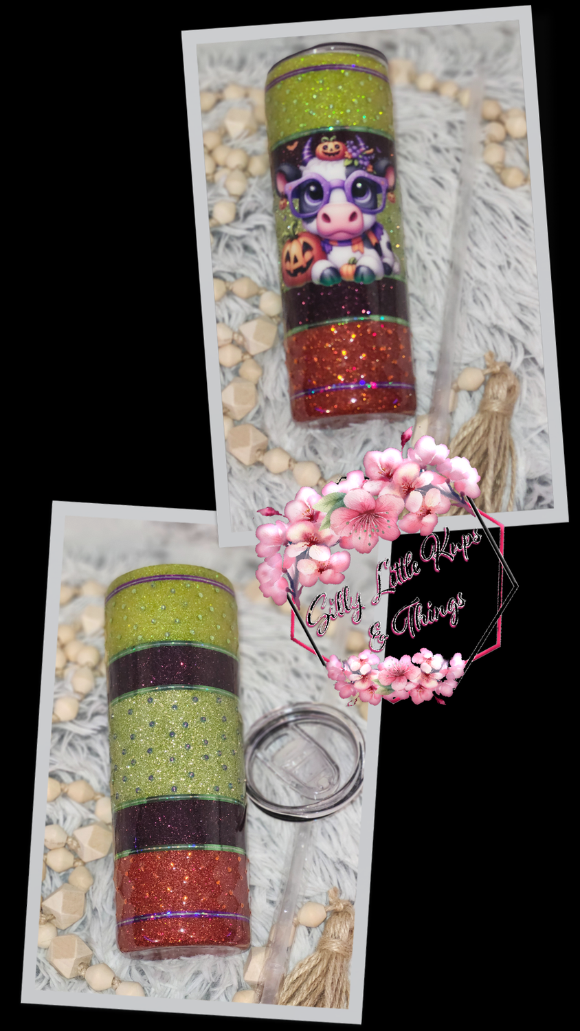 20oz Skinny Straight Rhinestone Cow