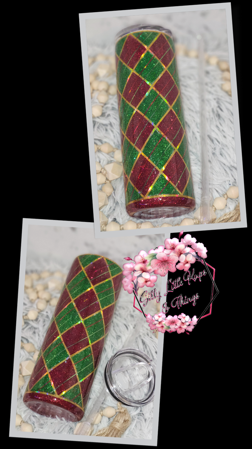 20oz Skinny Straight Red/Green Argyle