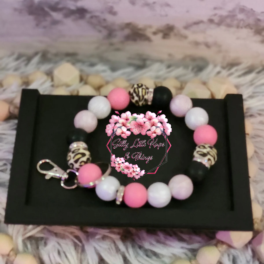 Silicone Bead "Leapord" S/M Wristlet Keychain