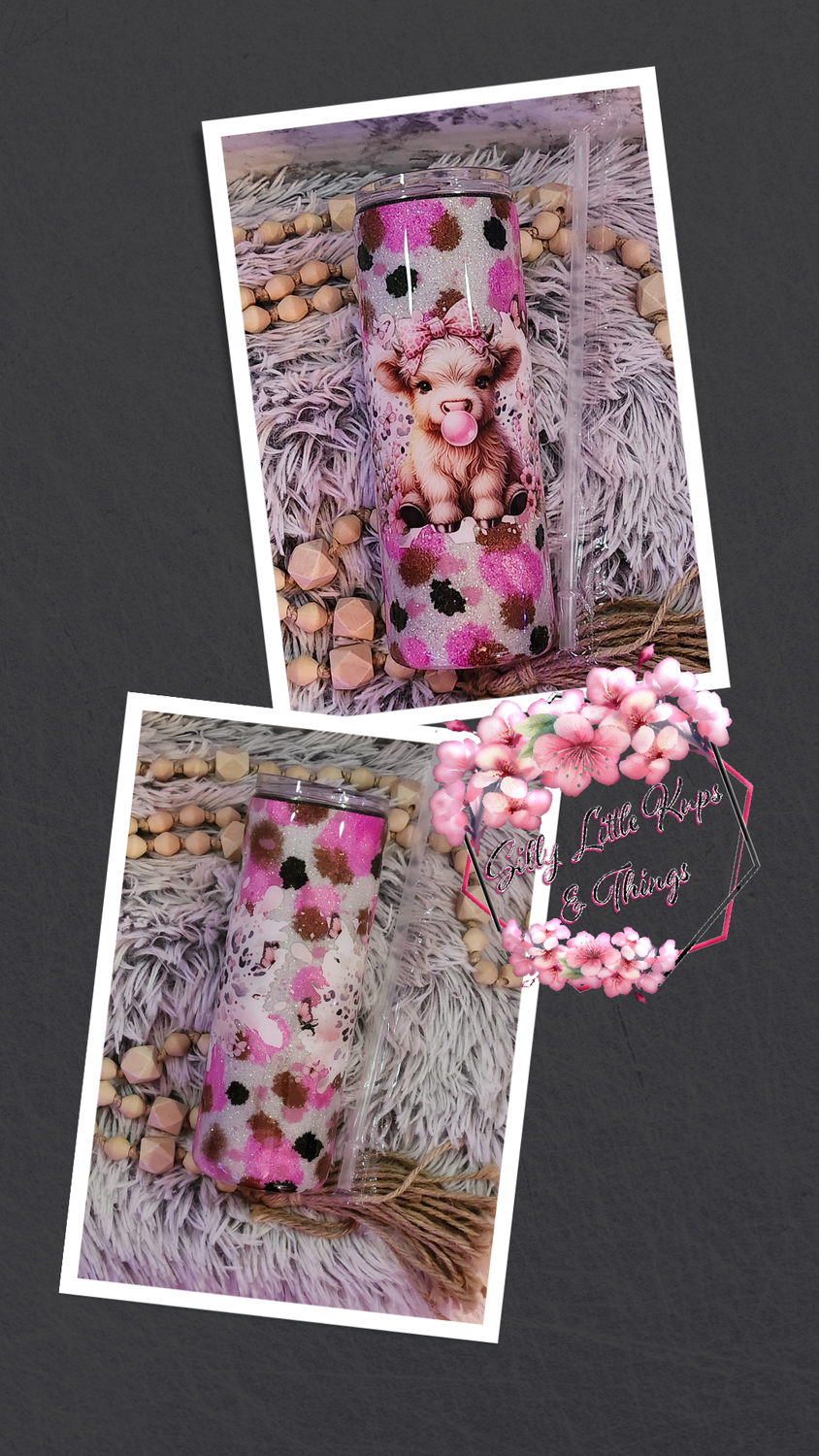20oz Skinny Straight Pink spotted Cow