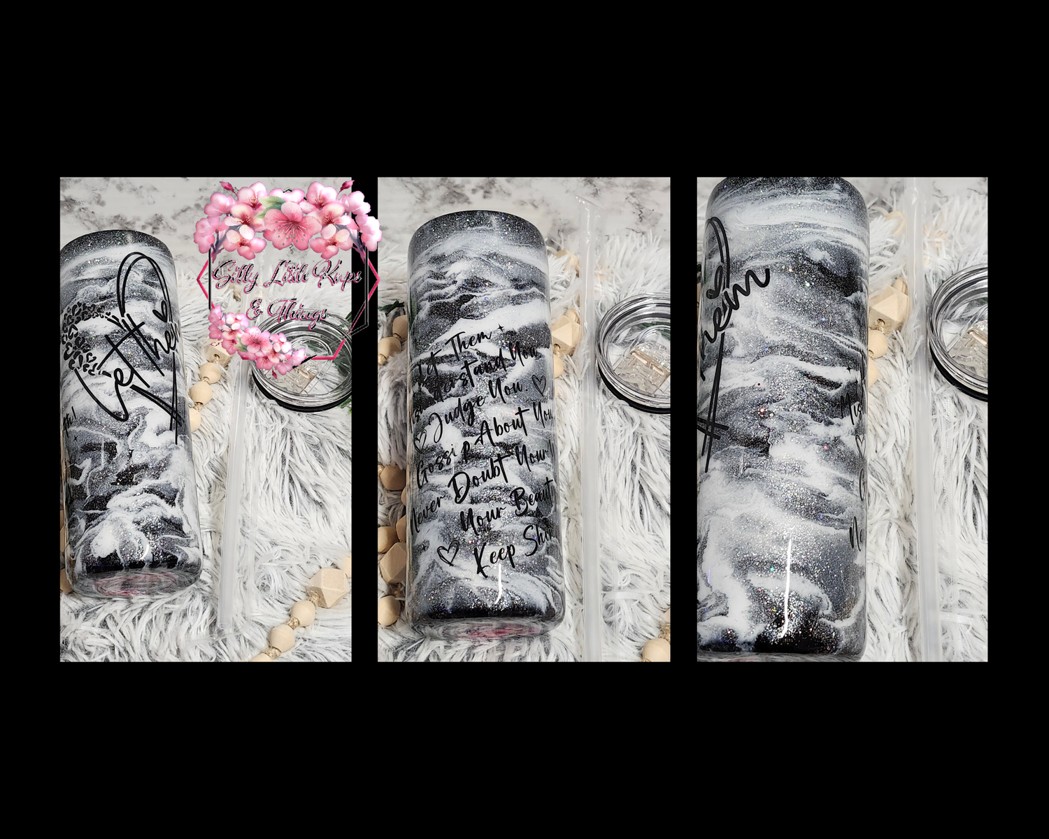 20oz Skinny Straight Black/silver/white Let Them
