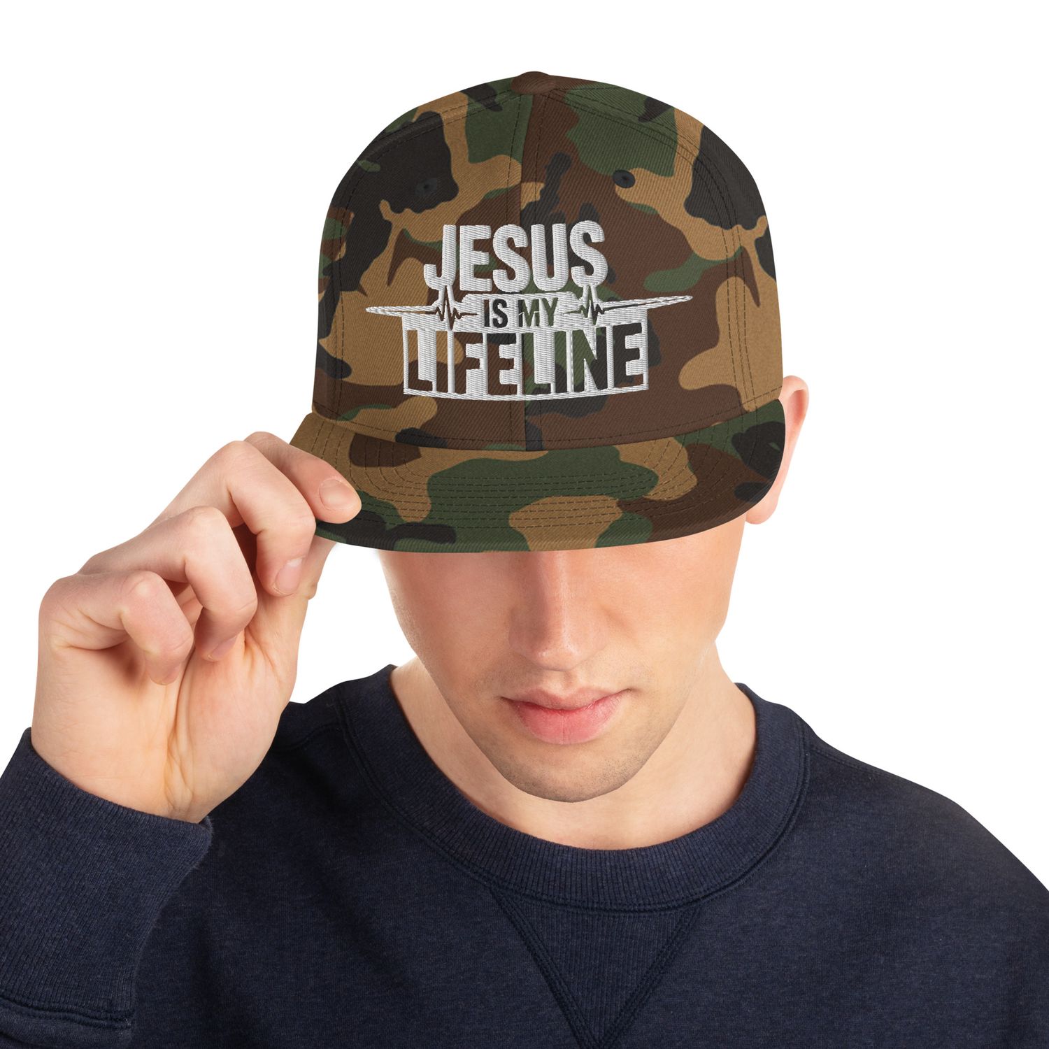 Jesus is my Lifeline Embroidered White - Snapback Hat