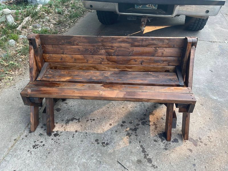 solid wood bench that makes into a table