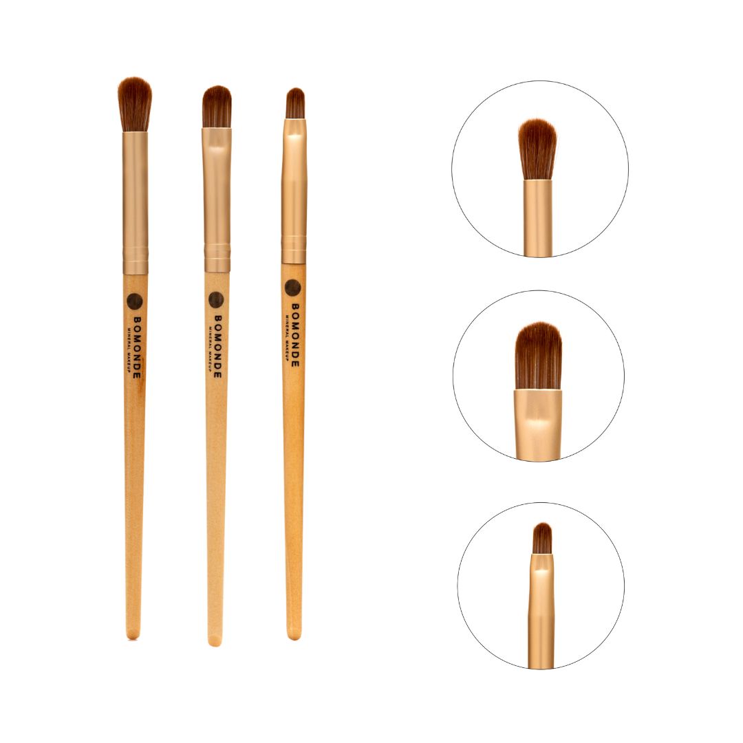 Bomonde Vegan 3-Piece Eyeshadow Brush Set | Eco-Luxury Blending &amp; Application in Hessian Bag
