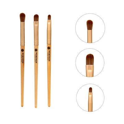 Bomonde Vegan 3-Piece Eyeshadow Brush Set | Eco-Luxury Blending &amp; Application in Hessian Bag