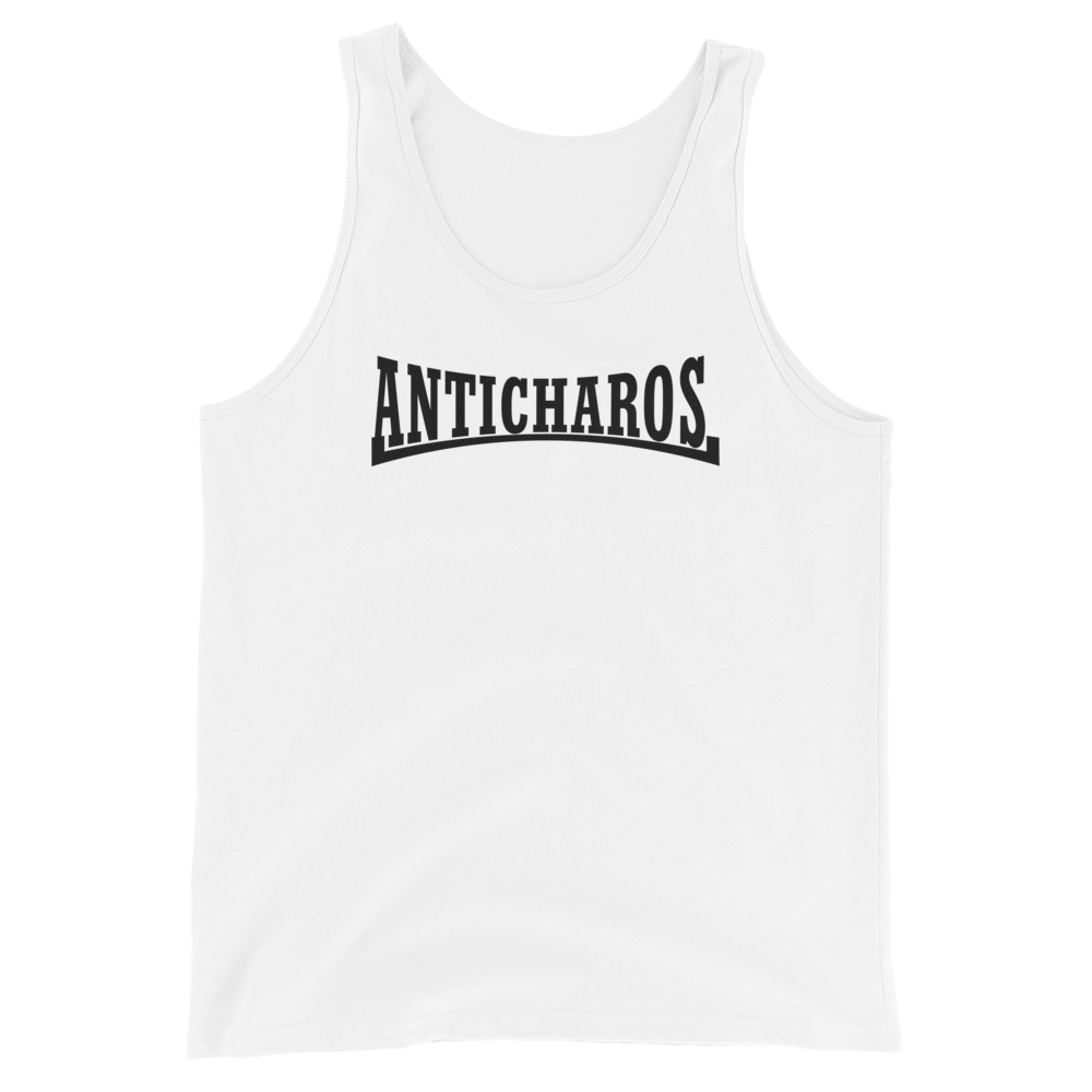 Camiseta tirantes blanca (tank top)  [&quot;Anticharos&quot; negro]