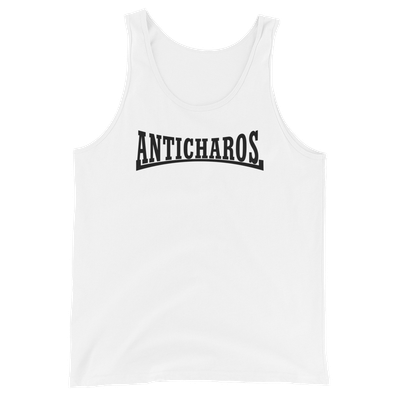 Camiseta tirantes blanca (tank top)  [&quot;Anticharos&quot; negro]