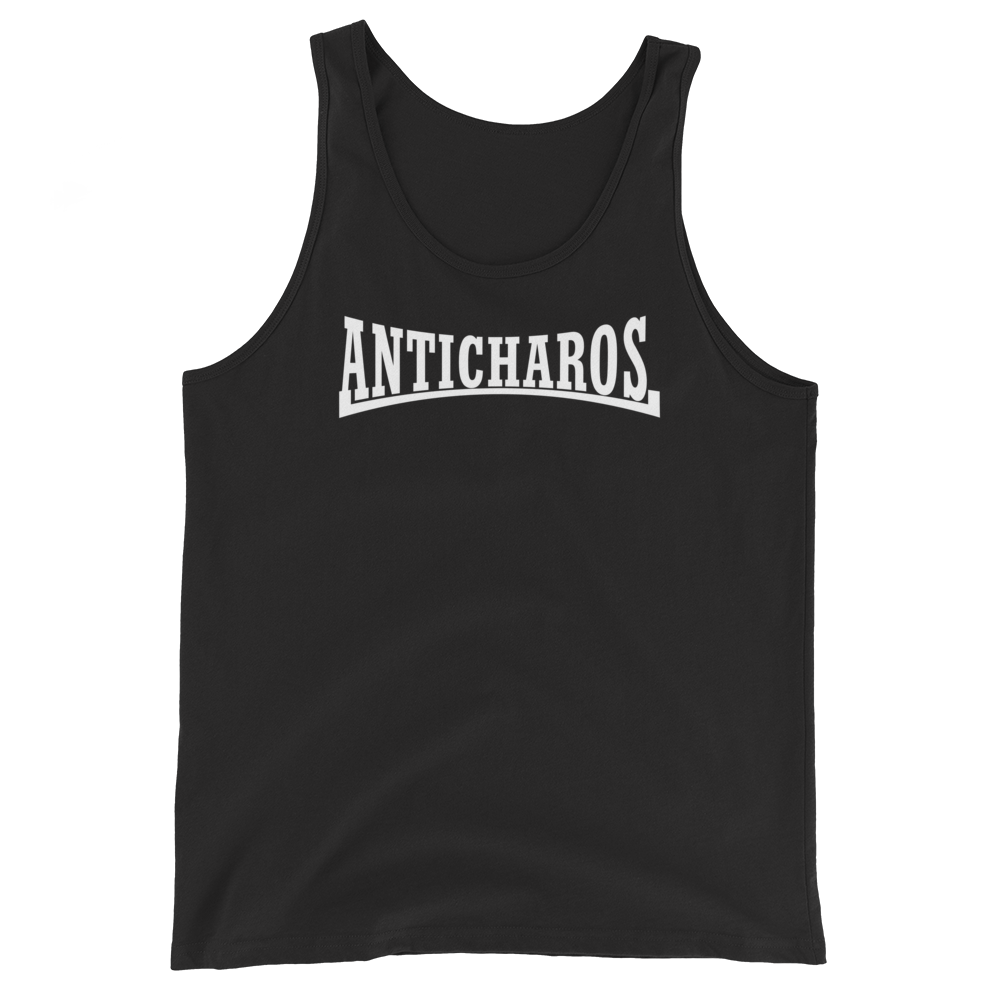 Camiseta tirantes negra (tank top)  [&quot;Anticharos&quot; blanco]
