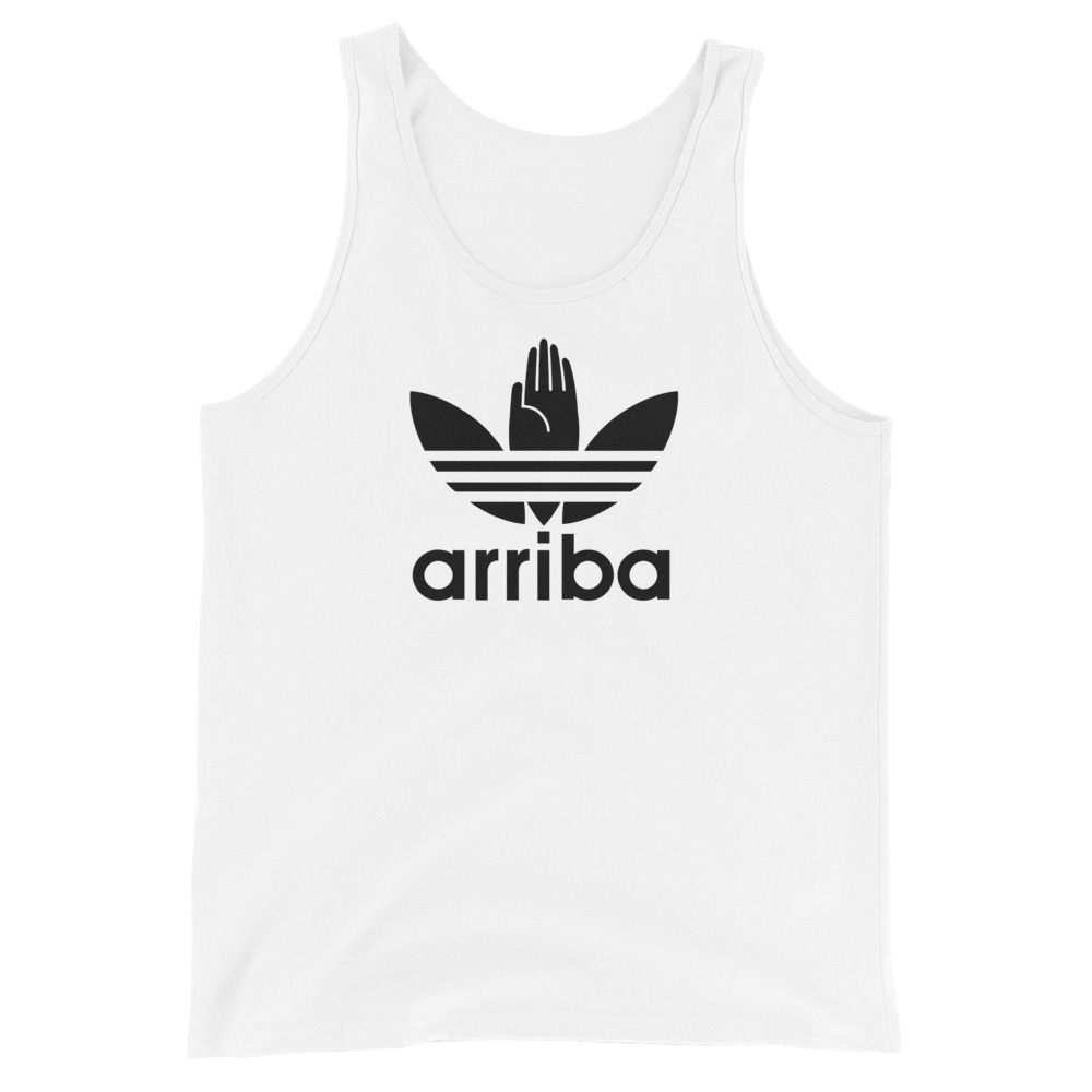 Camiseta tirantes blanca (tank top)  [&quot;arriba 2&quot; negro]