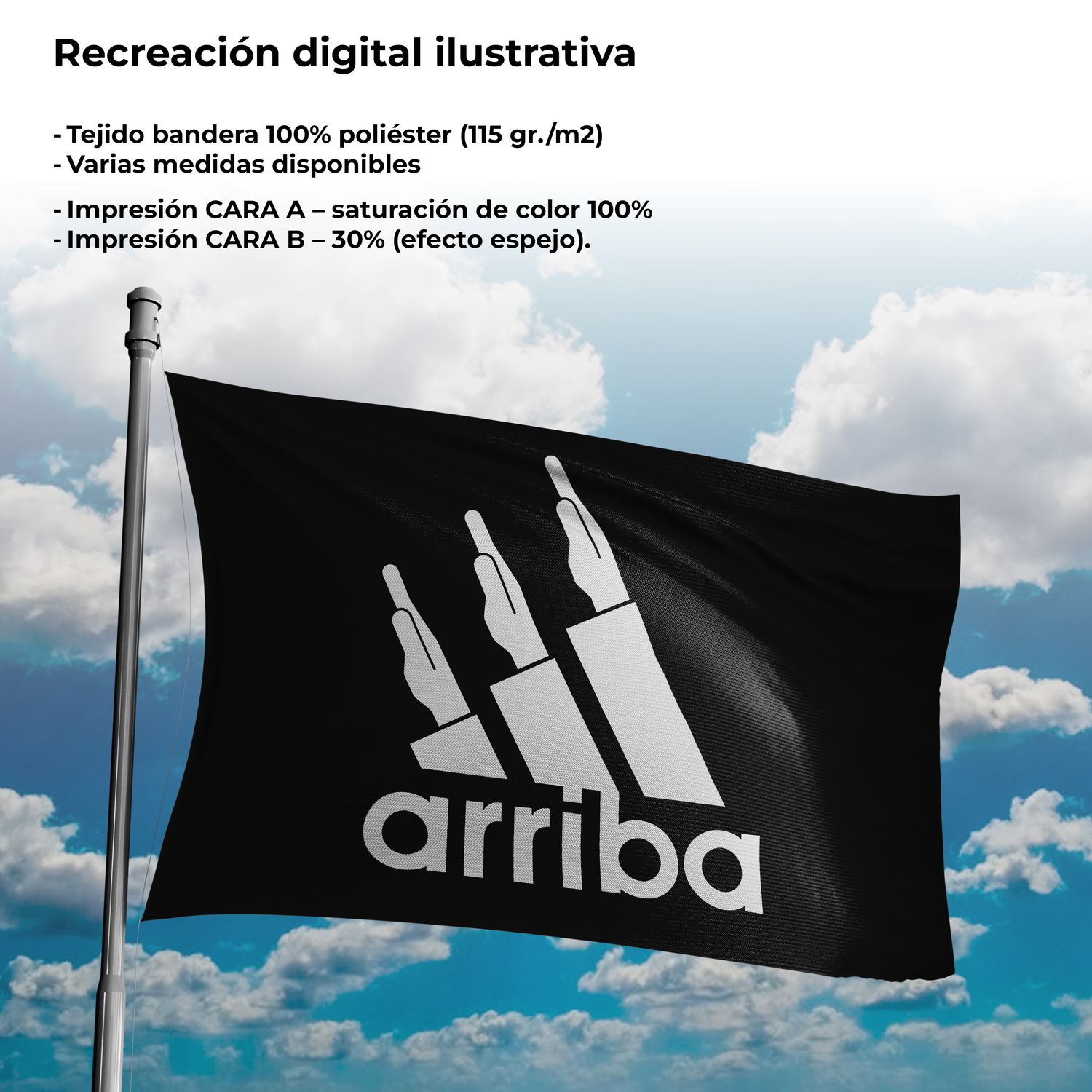 BANDERA negra - &quot;arriba&quot; [blanco] (distintos tamaños)