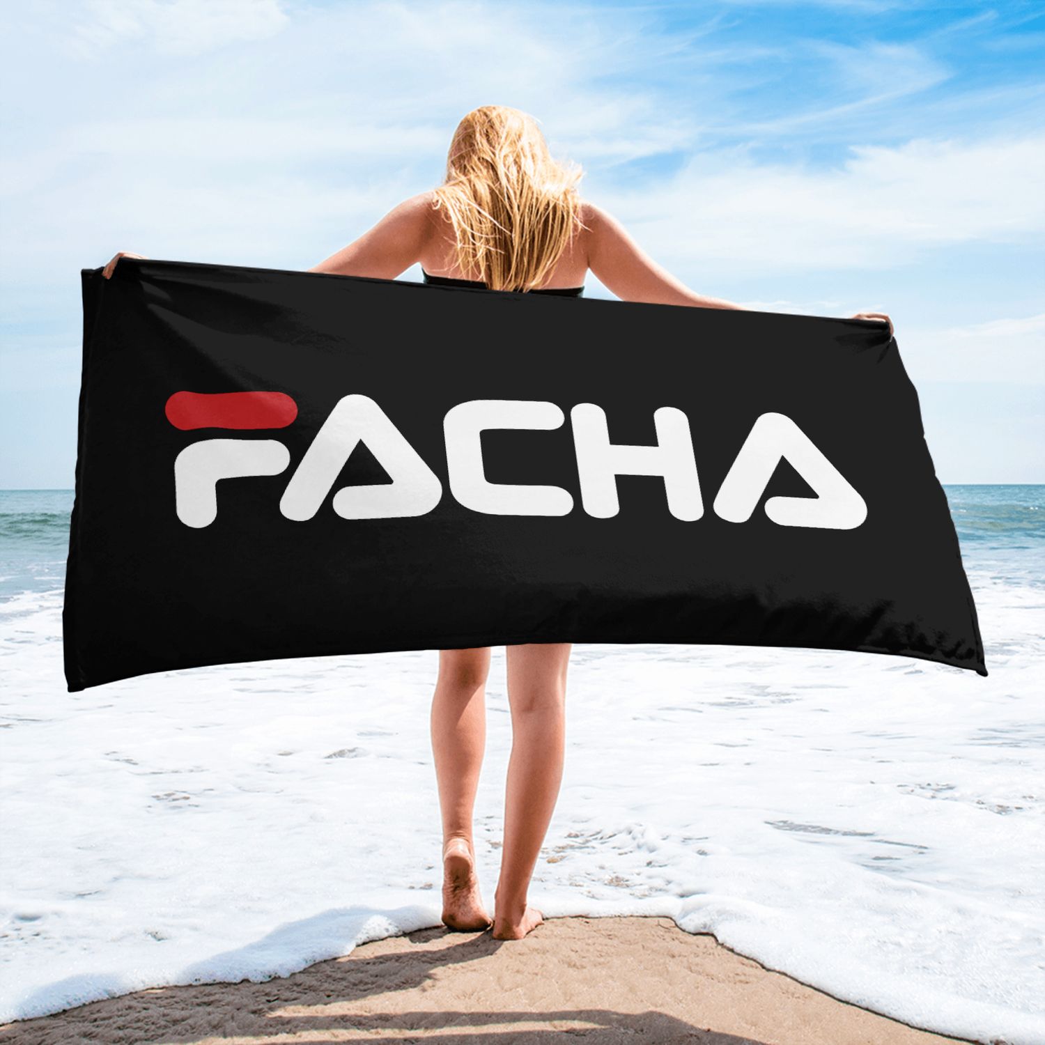 Toalla negra &quot;FACHA&quot;  80x160cm