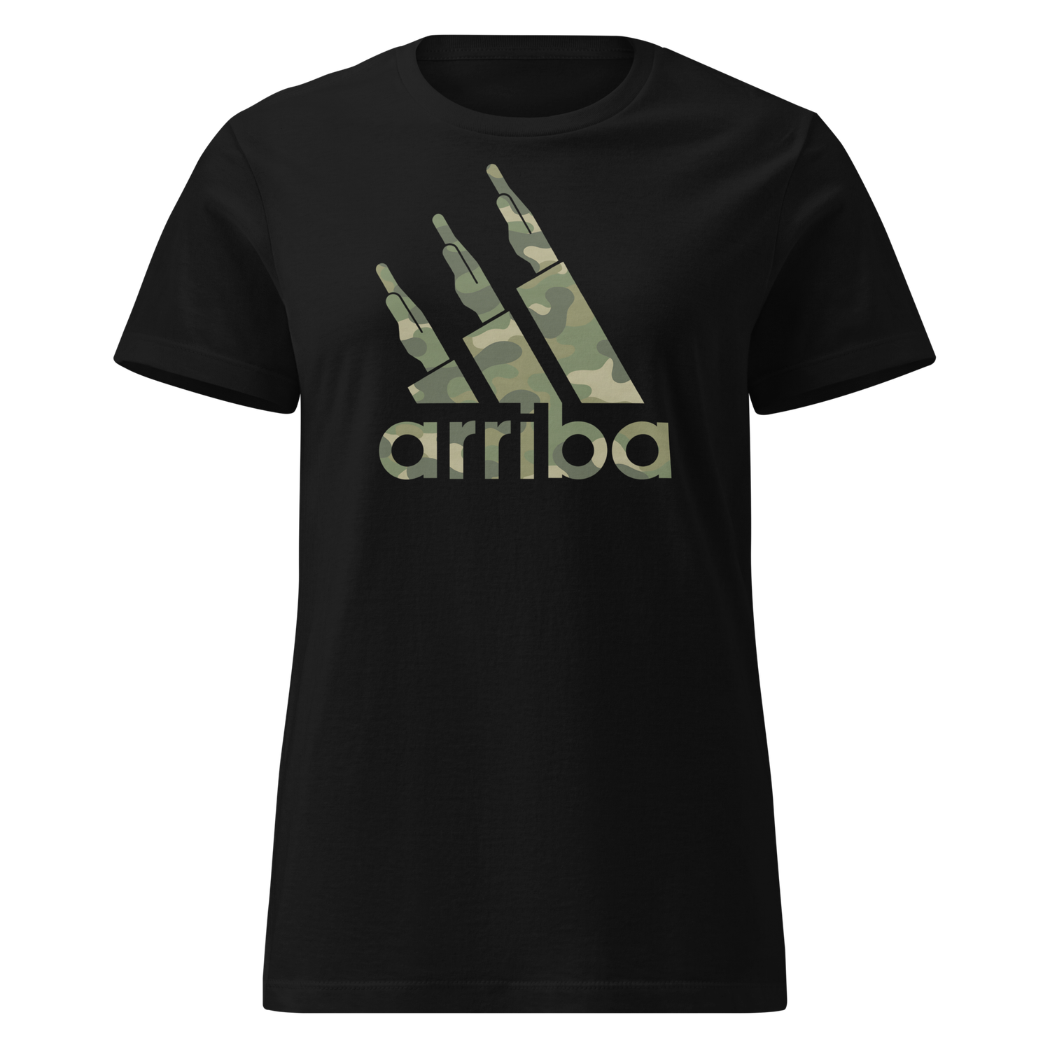 Camiseta mujer negra &quot;arriba&quot; camuflaje