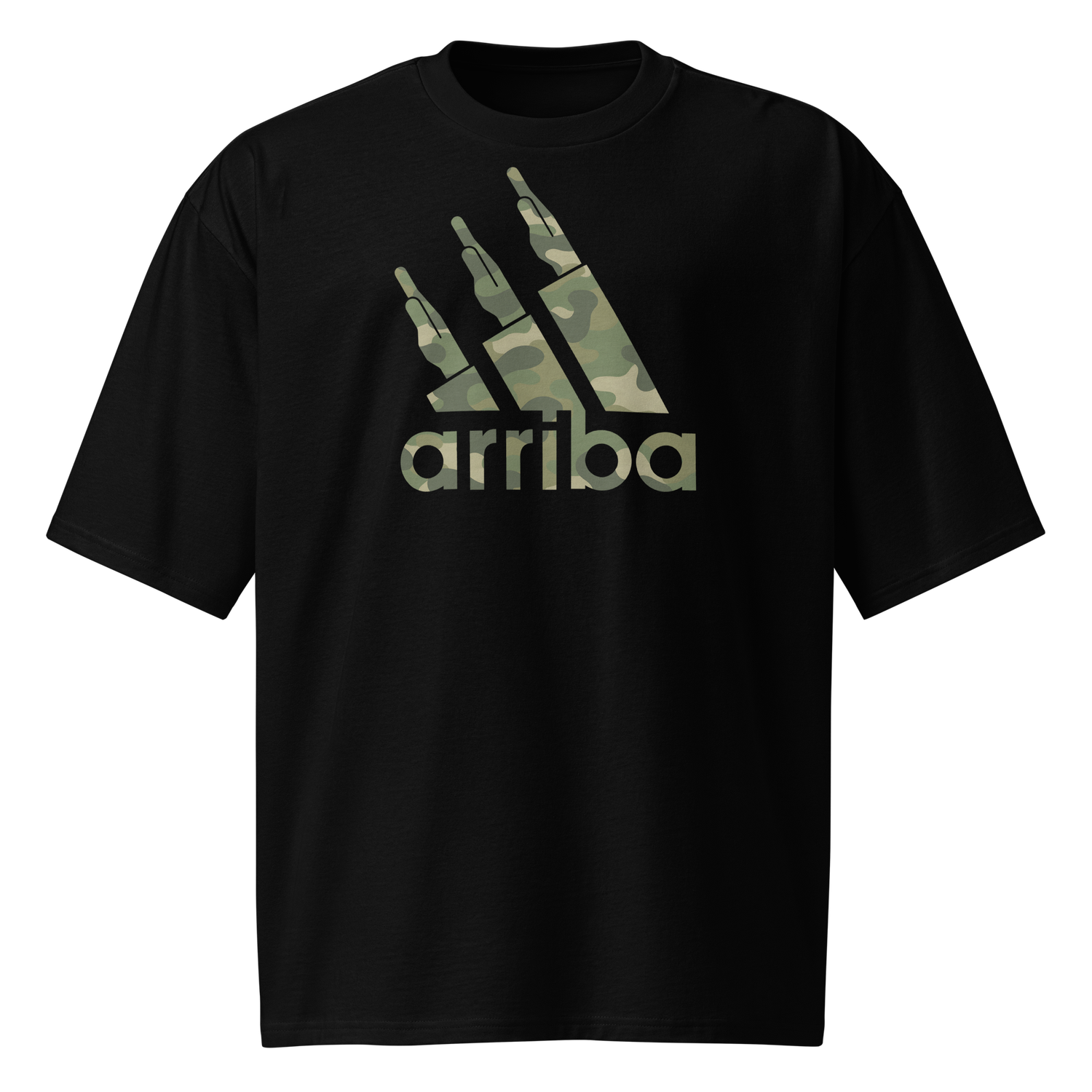 Camiseta oversize negra &quot;arriba&quot; camuflaje