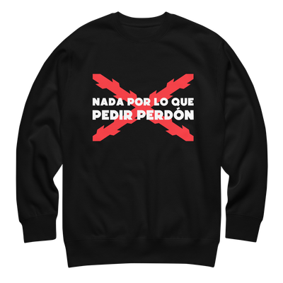 Suéter negro "NADA POR LO QUE PEDIR PERDÓN" blanco