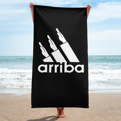 Toalla negra "arriba" (blanco) 100x150cm