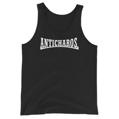 Camiseta tirantes negra (tank top)  ["Anticharos" blanco]