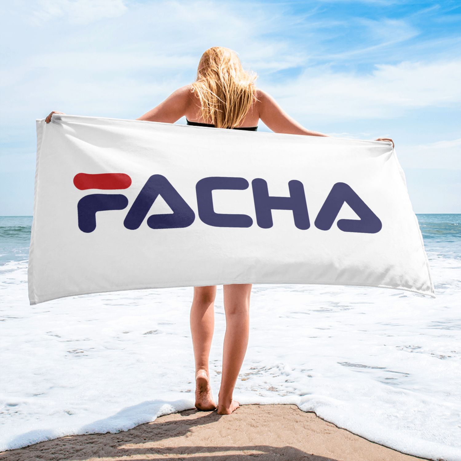 Toalla blanca "FACHA"  100x150cm