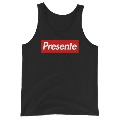 Camiseta tirantes negra (tank top) "Presente" [rojo]