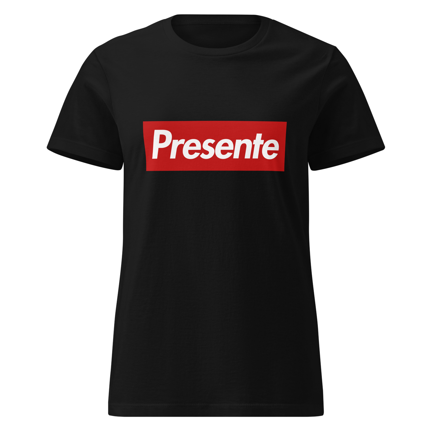 Camiseta mujer negra ["Presente" rojo]