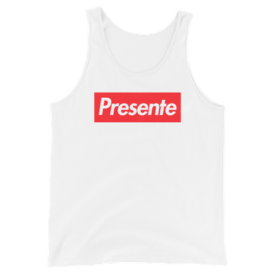 Camiseta tirantes blanca (tank top) "Presente" [rojo]