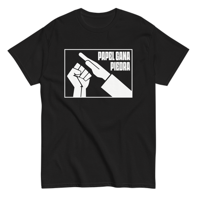 Camiseta negra "PAPEL GANA PIEDRA"