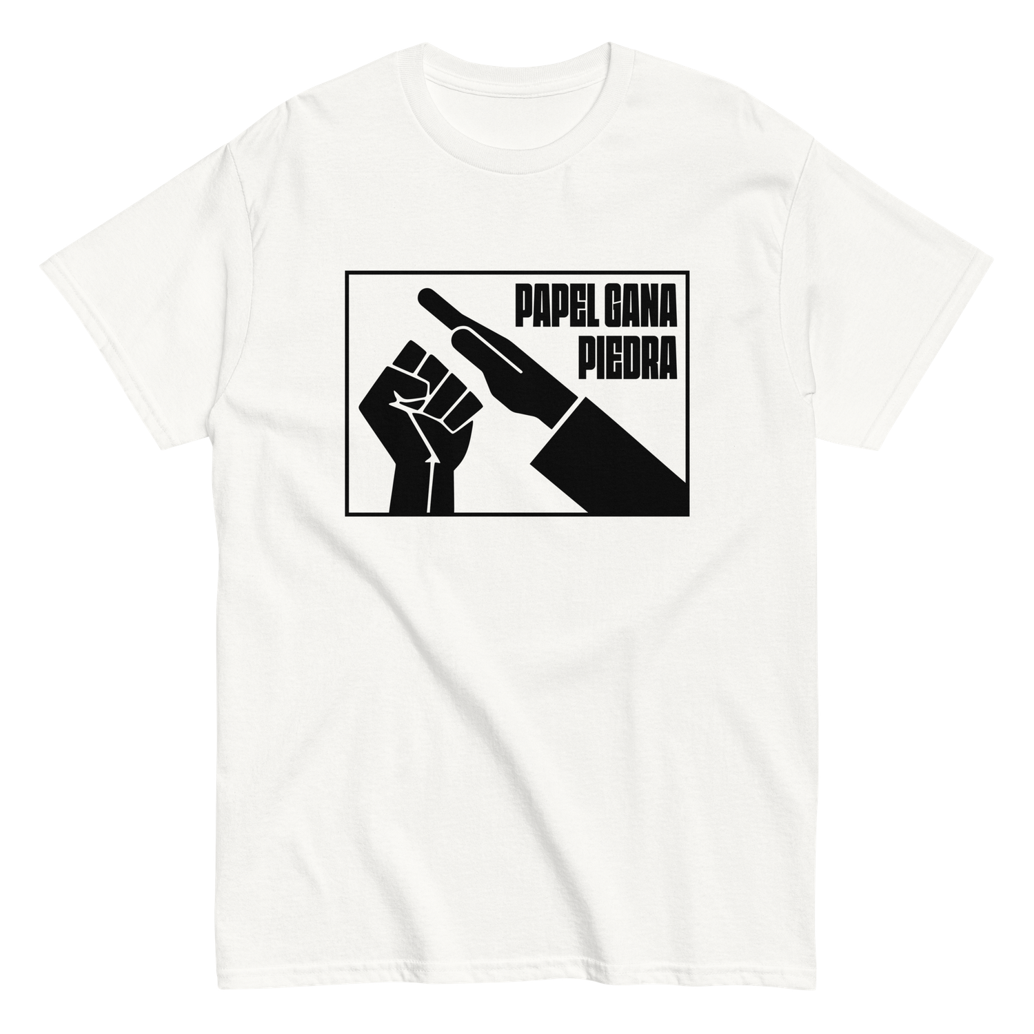 Camiseta blanca "PAPEL GANA PIEDRA"