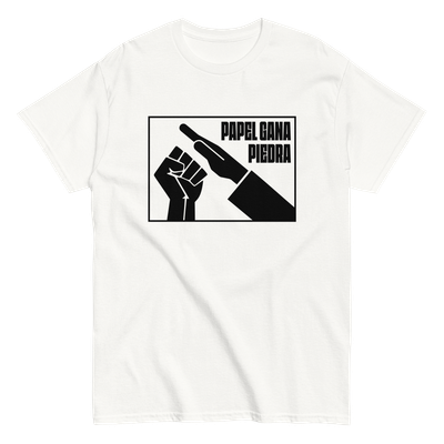 Camiseta blanca "PAPEL GANA PIEDRA"