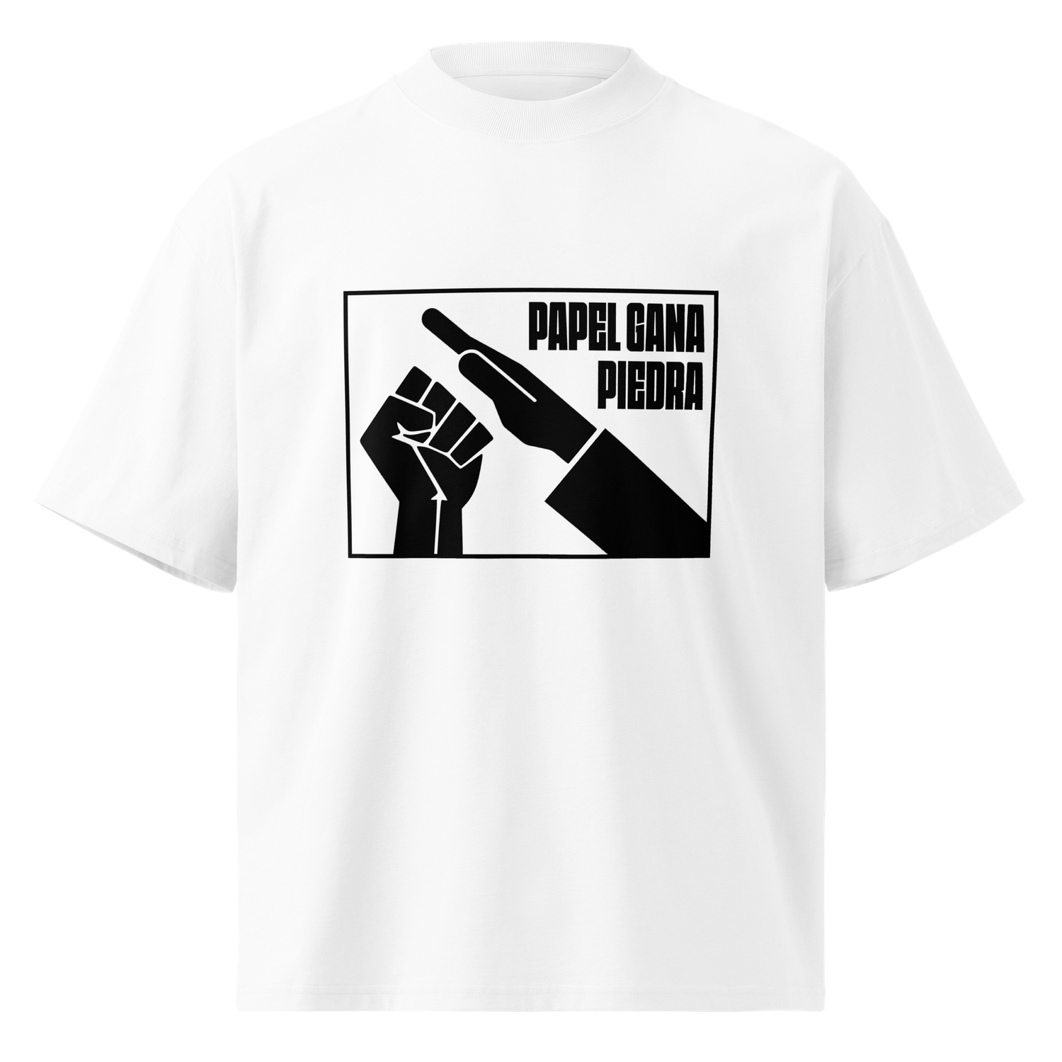 Camiseta oversize blanca "papel gana piedra"