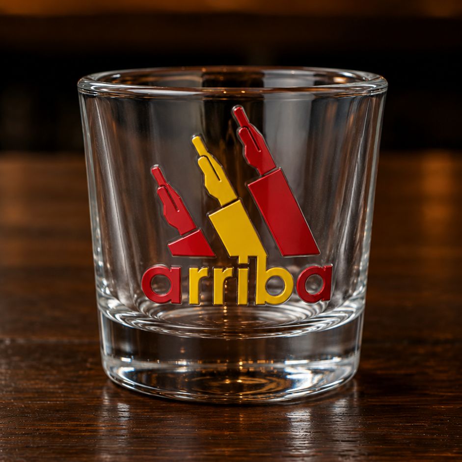 Vasos chupito "ARRIBA" rojigualda  (6 unidades)