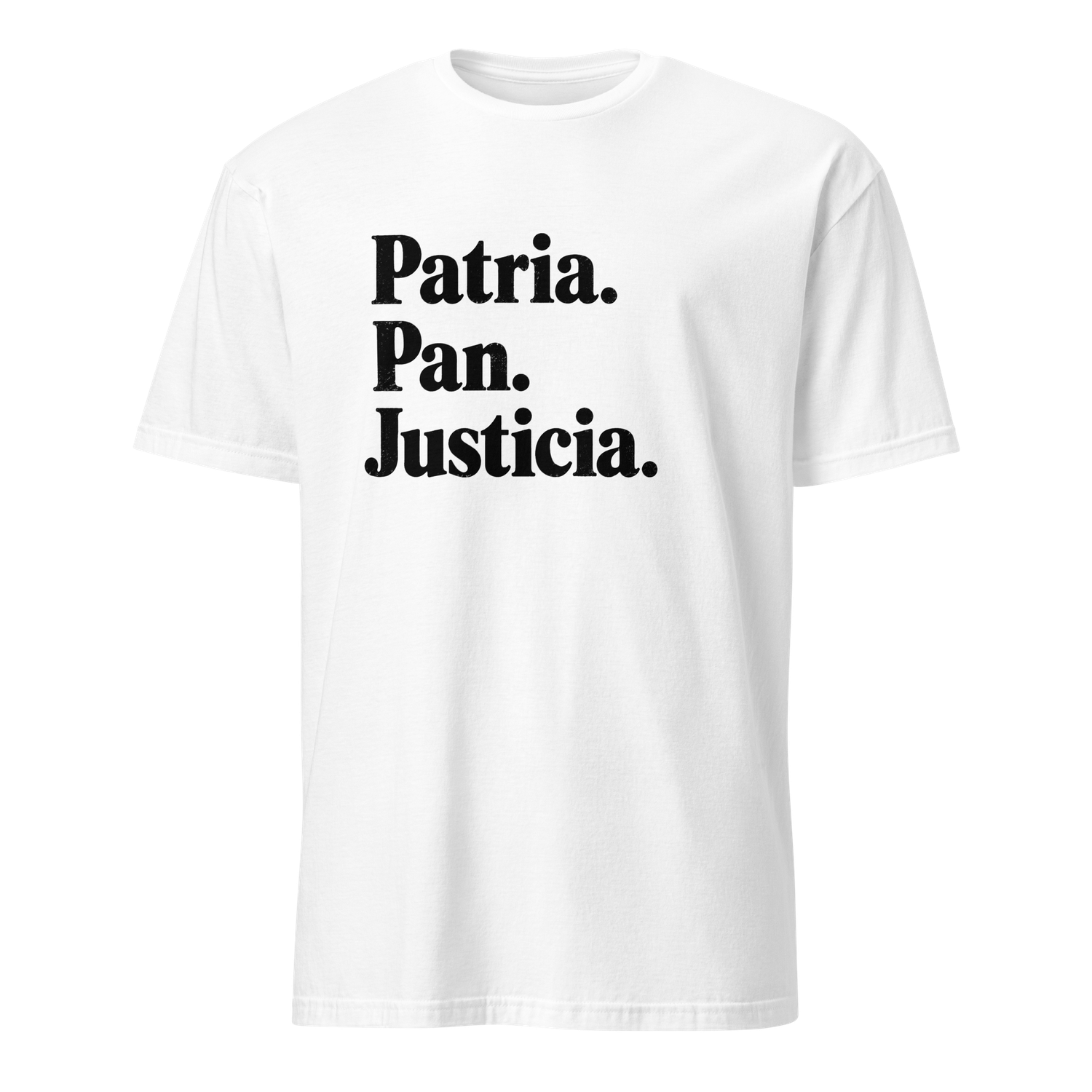 Camiseta blanca "Patria. Pan. Justicia."