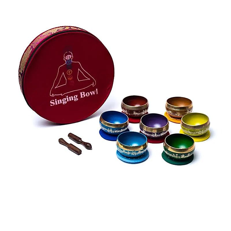 Chakra-Klangschalen-Set farbig mit Tasche