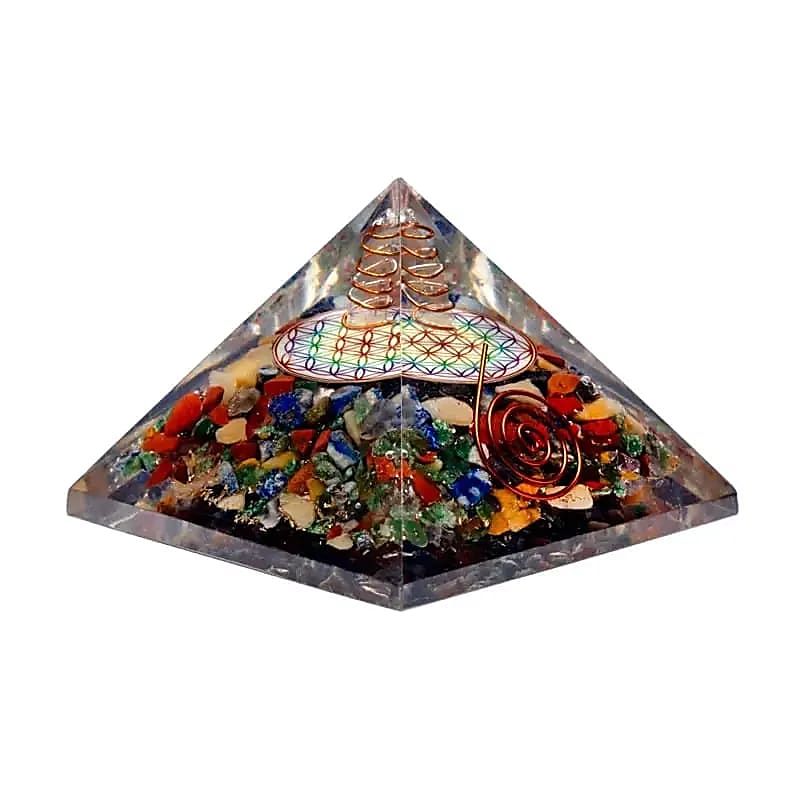 Blume des Lebens Chakra Pyramide mit Kristallspitze