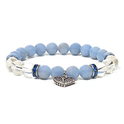 Angelit / Bergkristall Armband mit Herz elastisch -- 0.8 cm
